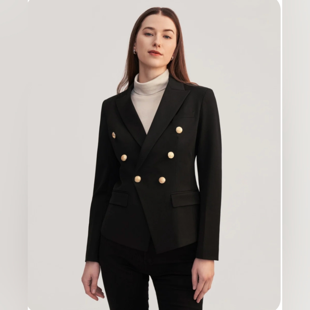 Lily silk Classic Double Breasted Slim Blazer - Black Medium
